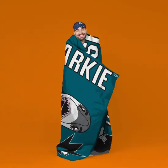 Sleep Squad San Jose Sharks SJ Sharkie Mascot 60&rdquo; x 80&rdquo; Raschel Plush Hockey Blanket {5}