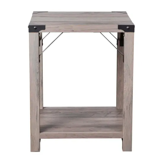 Merrick Lane Green River Modern Farmhouse Engineered Wood End Table and Powder Coated Steel Accents Gray Wash {3}