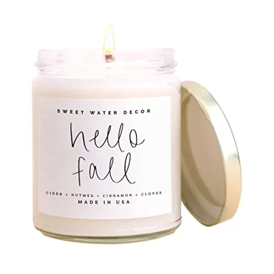 Hello Fall Candle | Cinnamon, Apples, and Clove Autumn Scented Soy Candles for Home | 9oz Clear Jar, 40 Hour Burn Time, Made in the USA {2}