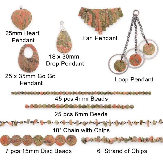 Unakite Natural Gemstone Beads and Pendants Collection - Value Pack {3}