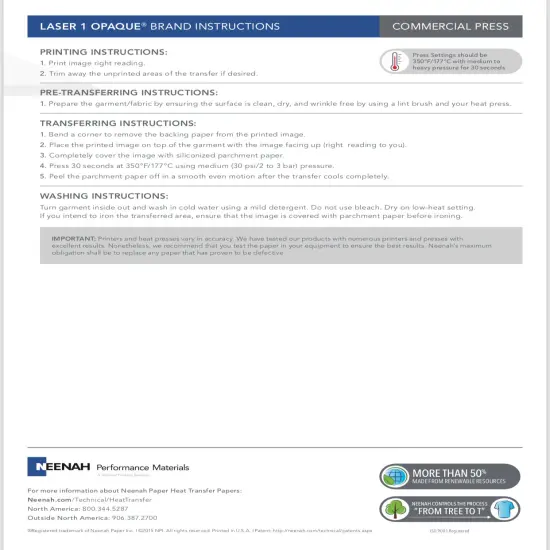 Neenah Heat Transfer Paper Laser 1 Opaque Dark SHIRT Heat Press Machine A4 50 Sheets Pk {5}