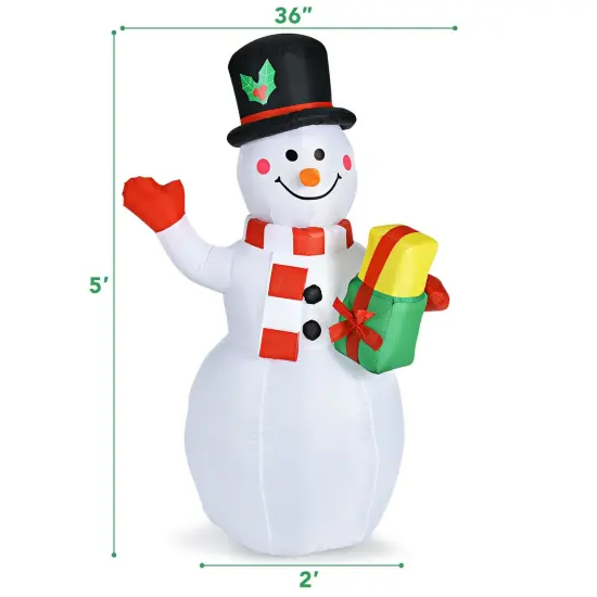 5 Feet Tall Snowman Inflatable Blow up Inflatable with Built-in Colorful LED Lights {3}