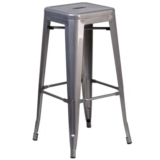 Merrick Lane Atlas Series Backless Dining Stool with Clear Coated Metal Frame for Indoor Use {2}