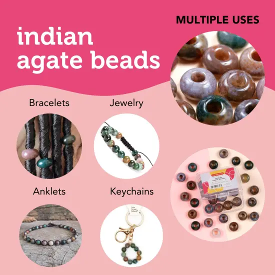 Incraftables 12mm Indian Agate Beads for Jewelry Making (20pcs). Best Natural Stone Beads for Jewelry Making (6mm Hole Size). Gemstone Beads for Bracelet Making for Kids & Adults with Organizer {4}