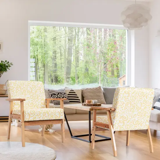 Costway 2PCS Accent Armchair Upholstered Chair Home Office w/ Wooden Frame White/Blue/Yellow {2}