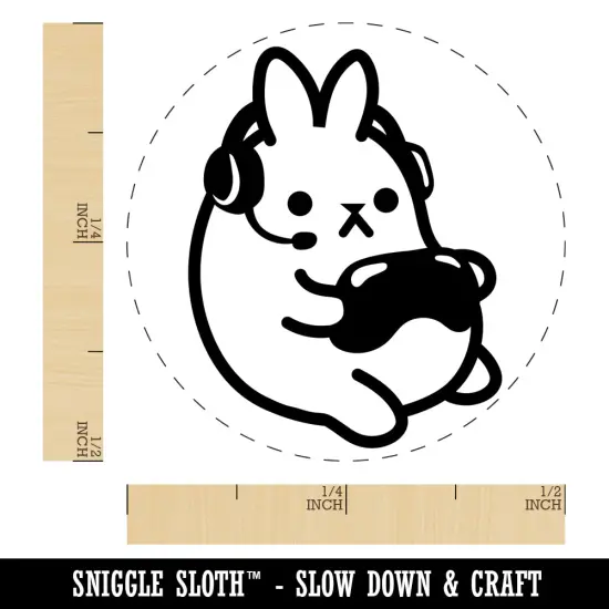 Geek Gamer Bunny Rabbit Playing Console Games Self-Inking Rubber Stamp for Stamping Crafting Planners Orange {1}