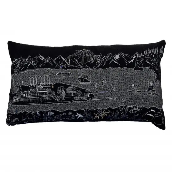 35" Black Homer Spit Nighttime Skyline Lumbar Decorative Pillow {1}