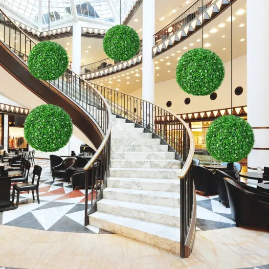 2 PCS Holly Artificial Topiary Balls 19.5 Inch Faux Boxwood Balls {6}