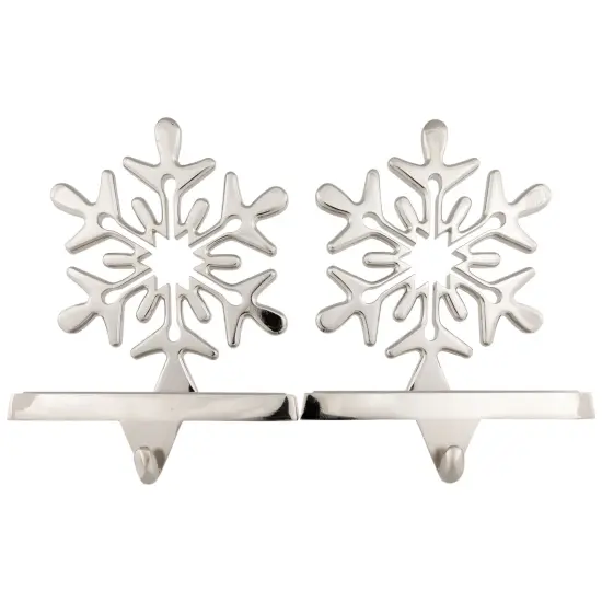 Northlight Set of 2 Solid Silver Snowflake Cutout Christmas Metal Stocking Holders 6.5" {1}