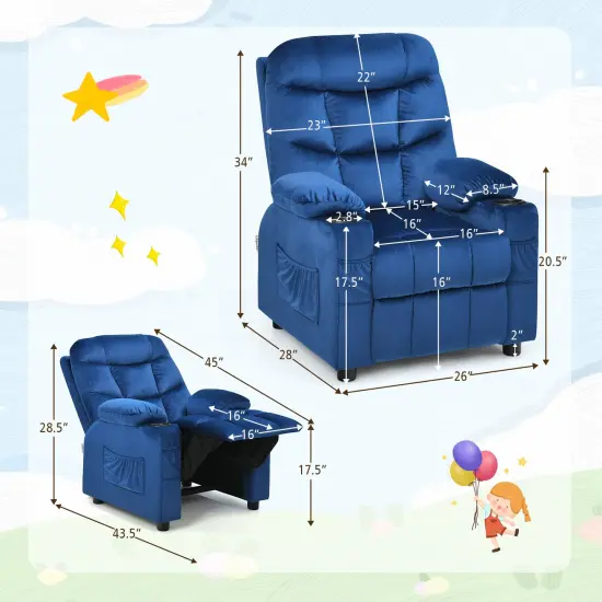 Kids Recliner Chair with Cup Holders Suitable for Children's Room, Living Room and Bedroom Light Blue {4}