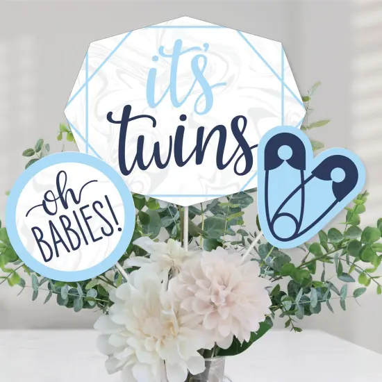 Big Dot of Happiness It's Twin Boys - Blue Twins Baby Shower Centerpiece Sticks - Table Toppers - Set of 15 {1}
