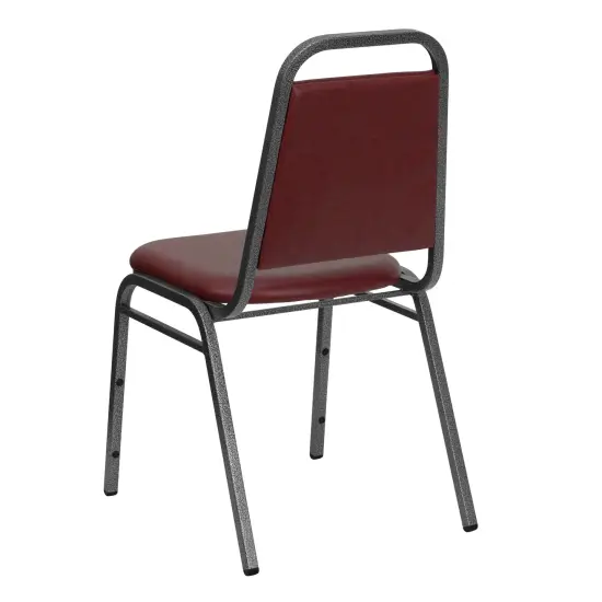 Emma and Oliver Trapezoidal Back Stacking Banquet Dining Chair - 1.5" Thick Seat BurgundyVinyl/Silver {4}