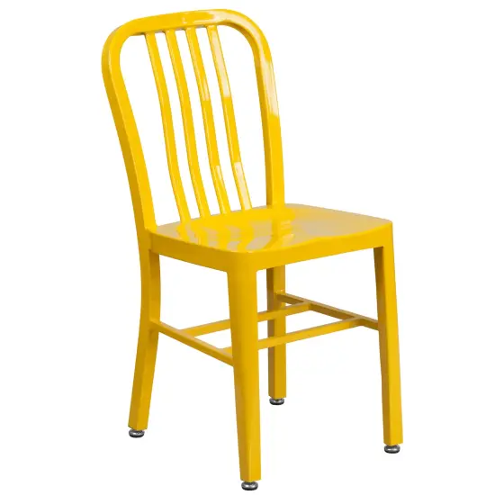 Merrick Lane Santorini 18 Inch Galvanized Steel Indoor/Outdoor Dining Chair with Slatted Back And Powder Coated Finish Yellow {1}
