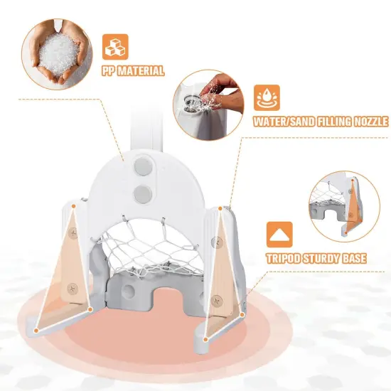 3 in 1 Kids Basketball Hoop Set with 5 Adjustable Height Levels Perfect Gift for Children White {5}