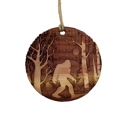 Winter Sasquatch Bigfoot - Raw Cedar Ornament 3x3in {1}