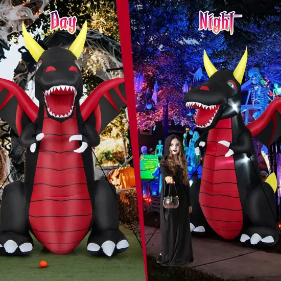 8 Feet Halloween Inflatable Fire Dragon Decoration with LED Lights {4}