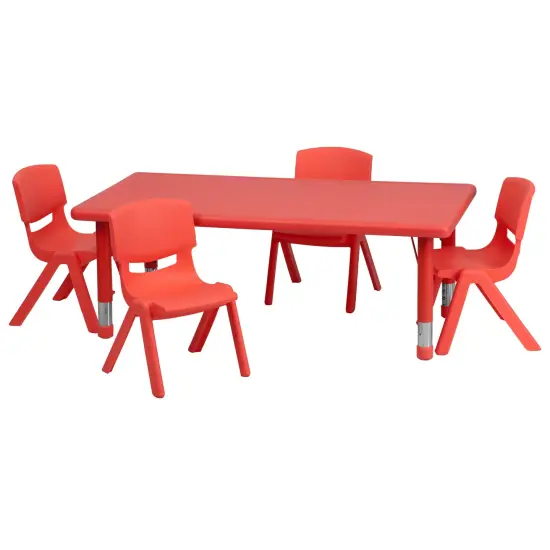 Emma and Oliver 24"W x 48"L Rectangular Plastic Height Adjustable Activity Table Set with 4 Chairs Natural {8}