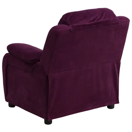 Emma and Oliver Deluxe Padded Contemporary Kids Recliner with Storage Arms Purple Microfiber {4}