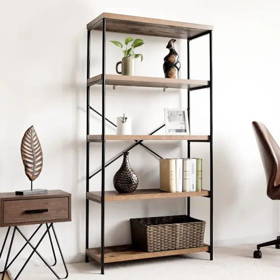Multipurpose Open Bookcase Industrial Rack Wide Standing Storage Shelf Brown {6}
