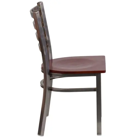 Emma and Oliver 2 Pack Clear Coated Ladder Back Metal Restaurant Chair Mahogany/ClearCoated {4}