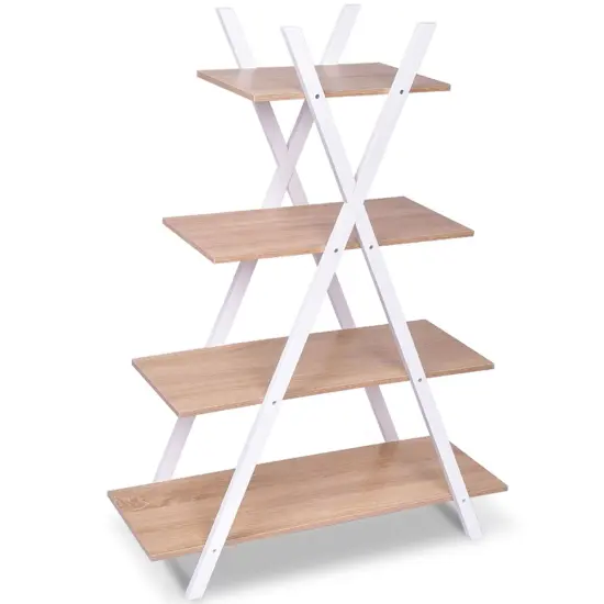 Costway 4-Tier Bookshelf Storage Display Shelves Bookcase Ladder X-Shape {5}