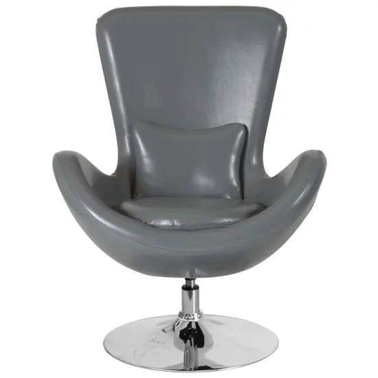 Merrick Lane Soro High-Back Egg Style Lounge Chair With 360° Swivel Metal Base Gray LeatherSoft {3}