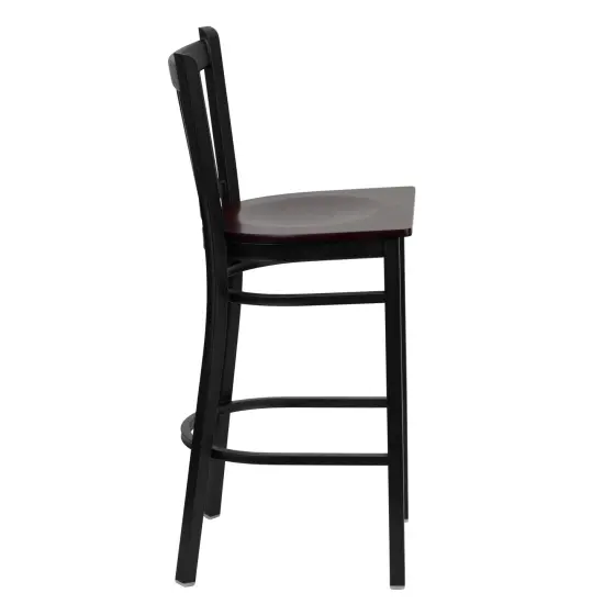 Emma and Oliver 2 Pack Vertical Back Metal Restaurant Barstool Cherry/BlackMetal {9}