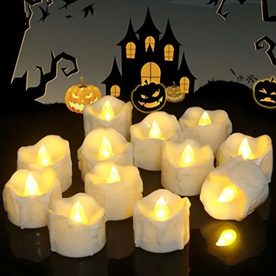 12 Packs Halloween Tea Lights with Timer, Flickering Flameless LED Tealights Battery Operated Votive Candles for Pumpkin Decor Indoor Home Party Halloween Decorations {2}