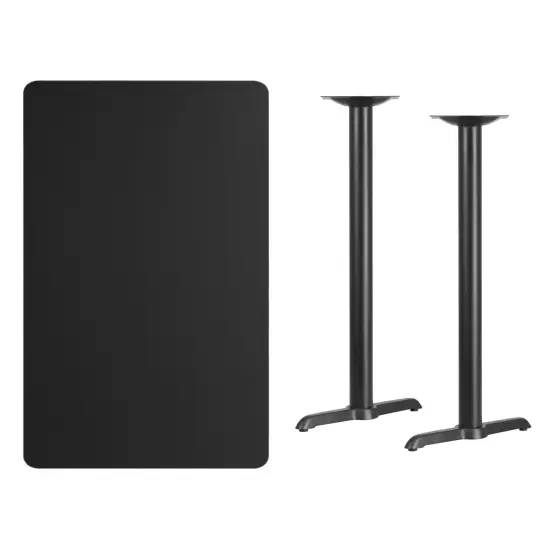 Emma and Oliver 30"x48" Rectangular Laminate Bar Table with 5"x22" Bases Black {3}