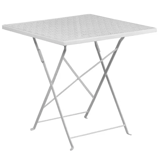 Emma and Oliver Commercial Grade 28" Square Colorful Metal Garden Patio Folding Patio Table White {1}