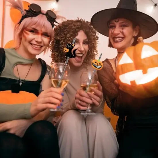 25 Pcs Halloween Party Striped Disposable Paper Decorative Straws | Halloween Party Supplies {6}