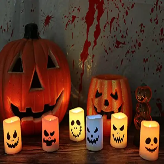 GenSwin Halloween Flameless Votive Candles Color Changing with Remote Timer, Battery Operated LED Tealight Candles for Halloween Home Decoration Gifts(6 Pack, 1.5&rdquo; x 2&rdquo;)(Battery Included) {6}