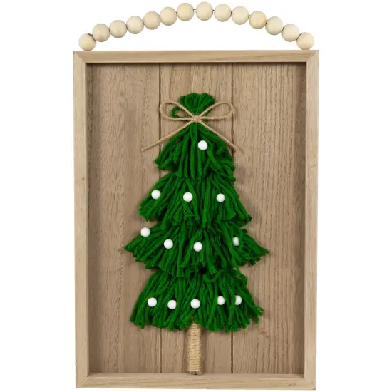 Northlight 14" Knitted Christmas Tree Wooden Framed Wall Sign Beige {1}