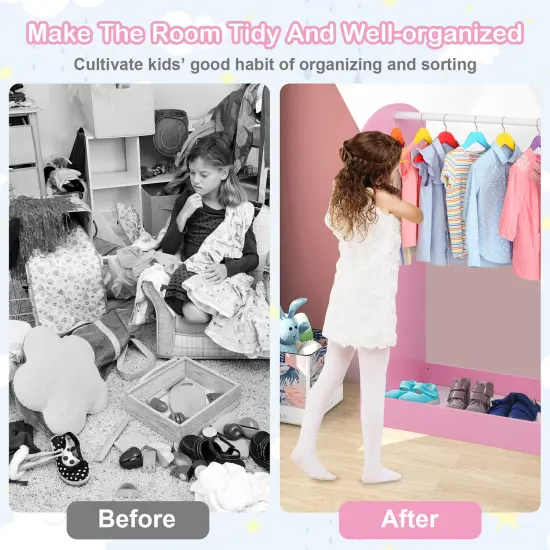 Kids Dress Up Storage Space with 2 Open Shelves and 2 Bottom Storage Layers Pink {5}