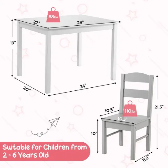 Kids 5 Pieces Table and Chair Set Wooden Children Activity Playroom Furniture Gift White {3}