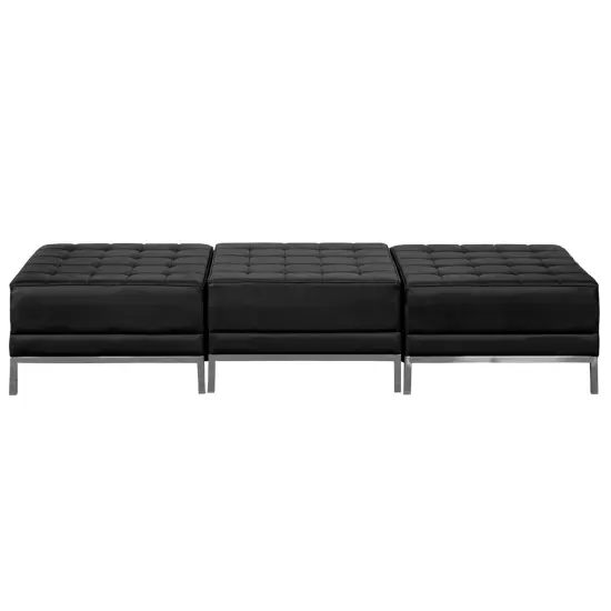 Emma and Oliver Leather Three Seat Bench Black {1}