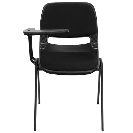 Emma and Oliver Padded Ergonomic Shell Chair with Right Handed Flip-Up Tablet Arm Black {4}