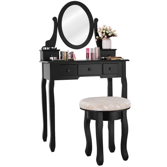 Vanity Makeup Table Set Bedroom Furniture with Padded Stool {4}