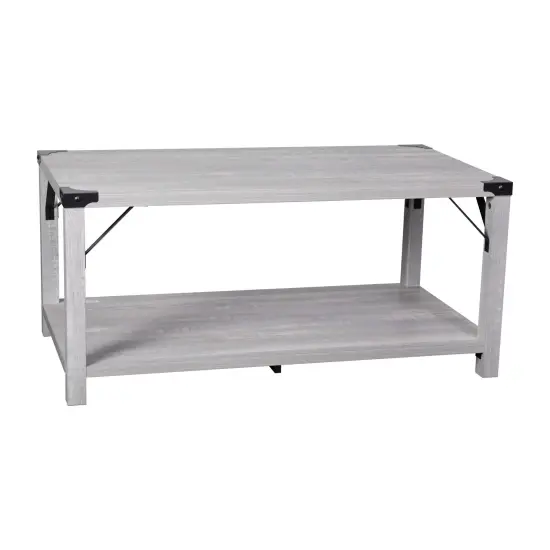 Merrick Lane Green River Modern Farmhouse Engineered Wood Coffee Table and Powder Coated Steel Accents Aspen Gray {1}