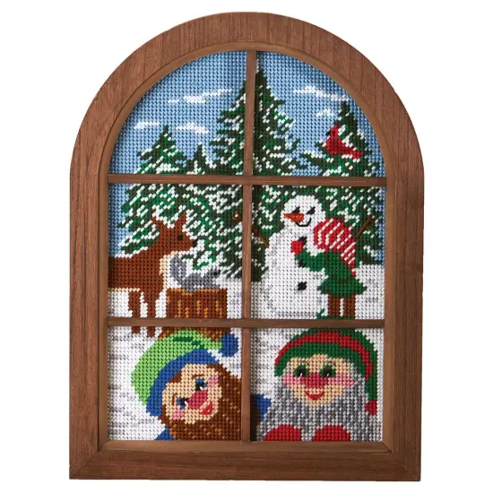 HerrschnersHoliday Elves Window Wall Hanging Kit & Frame Plastic Canvas Kit Multi {1}
