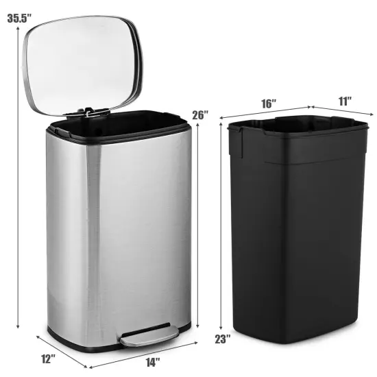 13.2 Gallon Stainless Steel Trash Garbage Can with Bucket {5}