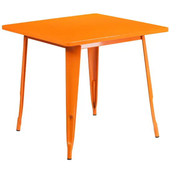 Merrick Lane Nash 31.5" Square Metal Table for Indoor and Outdoor Use Orange {2}