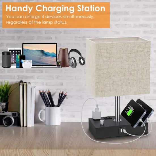 Eggracks by Global Phoenix Fully Dimmable Table Lamp for Bedroom with Nightstand Dual USB Ports and 2 Power Outlets {4}