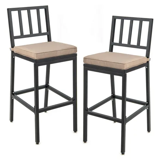 Set of 2 Patio Bar Chairs with Detachable Cushion and Footrest Argyle Pattern {4}