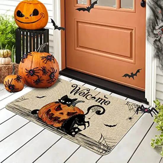 Hexagram Halloween Door Mats 17x29 Inch, Welcome Mats Outdoor, Halloween Cat Farmhouse Decor,Halloween Doormats for Front Door Decorations {4}