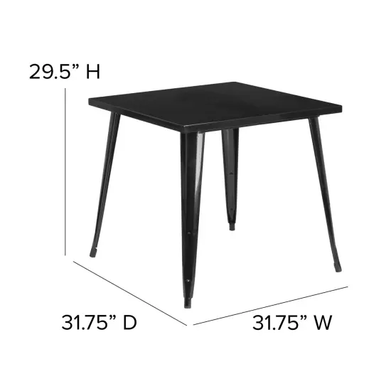 Merrick Lane Baird 31.75" Square Metal Dining Table for Indoor and Outdoor Use Black {5}
