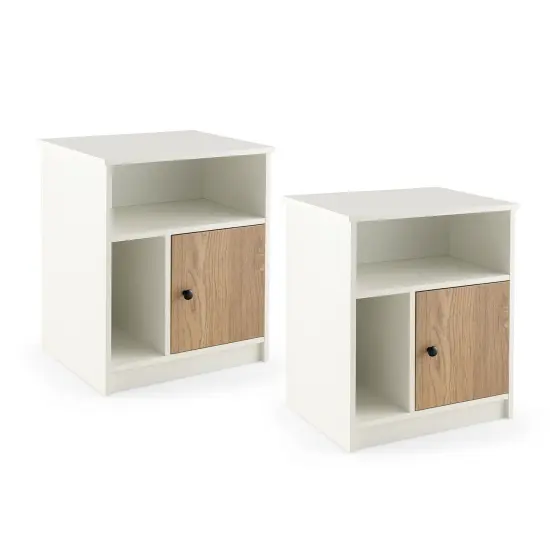 2 Pieces 25 Inch Tall Nightstands with Door and 2 Open Shelves-White {1}