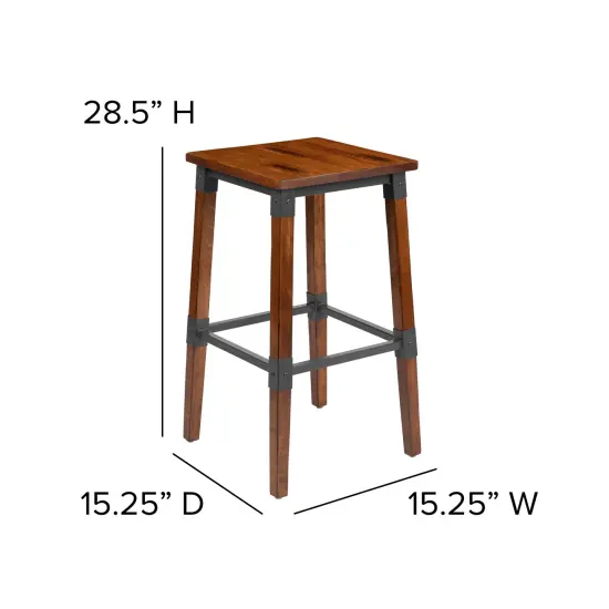Merrick Lane Breton Backless Bar Height Stools with Steel Supports and Footrest - Set Of 2 Walnut Brown {5}