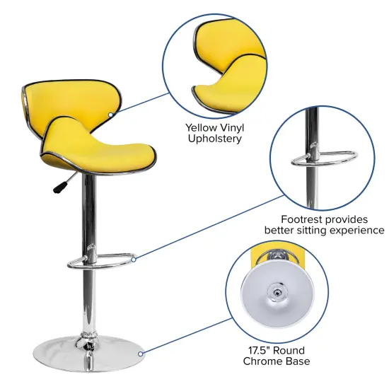 Emma and Oliver Contemporary Cozy Mid-Back Vinyl Adjustable Height Barstool Yellow {2}