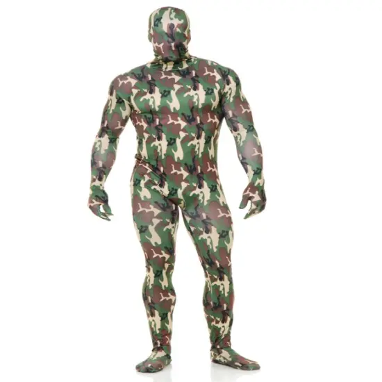 Adults Mens Womens Army Camouflage Print Bodysuit Costume {1}